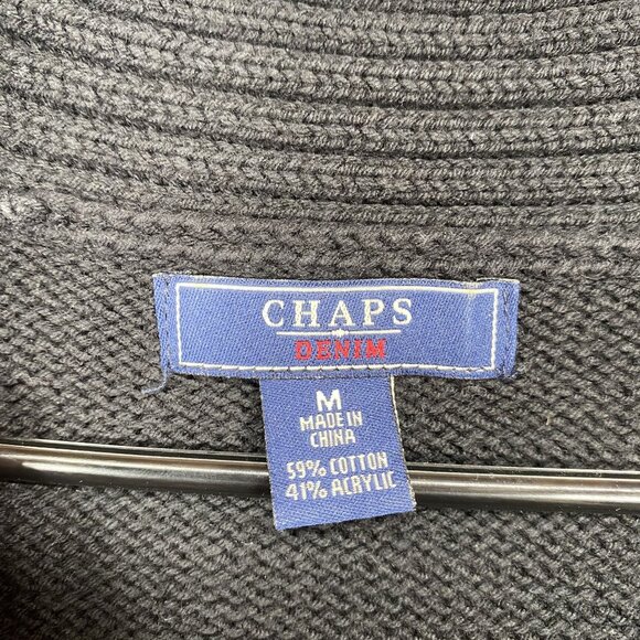 Chaps Womens Black Cable Knit Pullover Sweater Classic V-Neck Size Medium - Picture 4 of 9